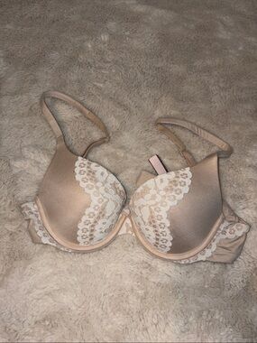 Victoria's Secret Nude Push-Up Bra with White Lace Trim